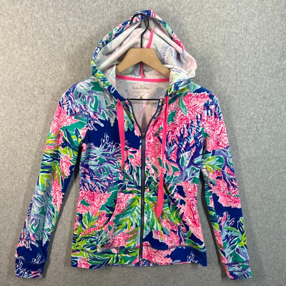 Lilly Pulitzer Tops - Lilly Pulitzer Larina Zip Up Hoodie Sweatshirt Women XXS Multicolor Floral Coral